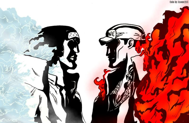 Akainu dan Aokiji Magma vs Es Kwikku, Akainu dan Aokiji Magma vs Es