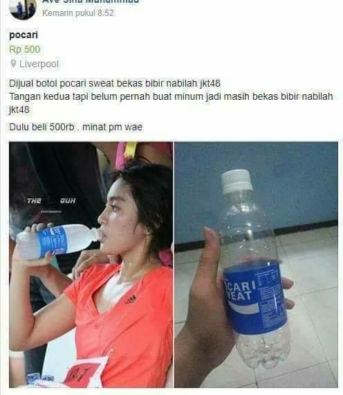 Dijual Botol pocari sweat bekas bibir Nabilah JKT Yang minat buruan merapat Haha Kwikku, Dijual Botol pocari sweat bekas bibir Nabilah JKT Yang minat buruan merapat Haha