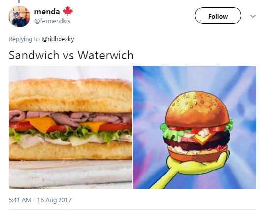 Kalo Sandwich adalah makanannya orangorang darat kalo di Bikini Botom namanya berubah menjadi Waterwich Kwikku, Kalo Sandwich adalah makanannya orangorang darat kalo di Bikini Botom namanya berubah menjadi Waterwich