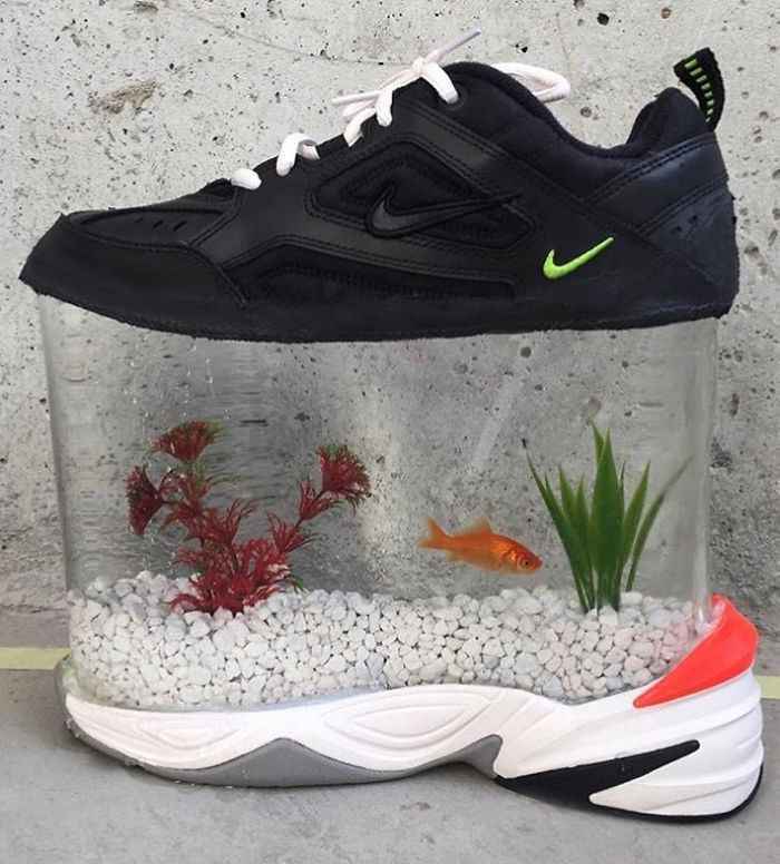 Siapa bilang kalo akuarium gak bisa di bawa kemanamana Coba lihat sneakers yang satu ini nih guys Ada ikannya juga lho Kwikku, Siapa bilang kalo akuarium gak bisa di bawa kemanamana Coba lihat sneakers yang satu ini nih guys Ada ikannya juga lho